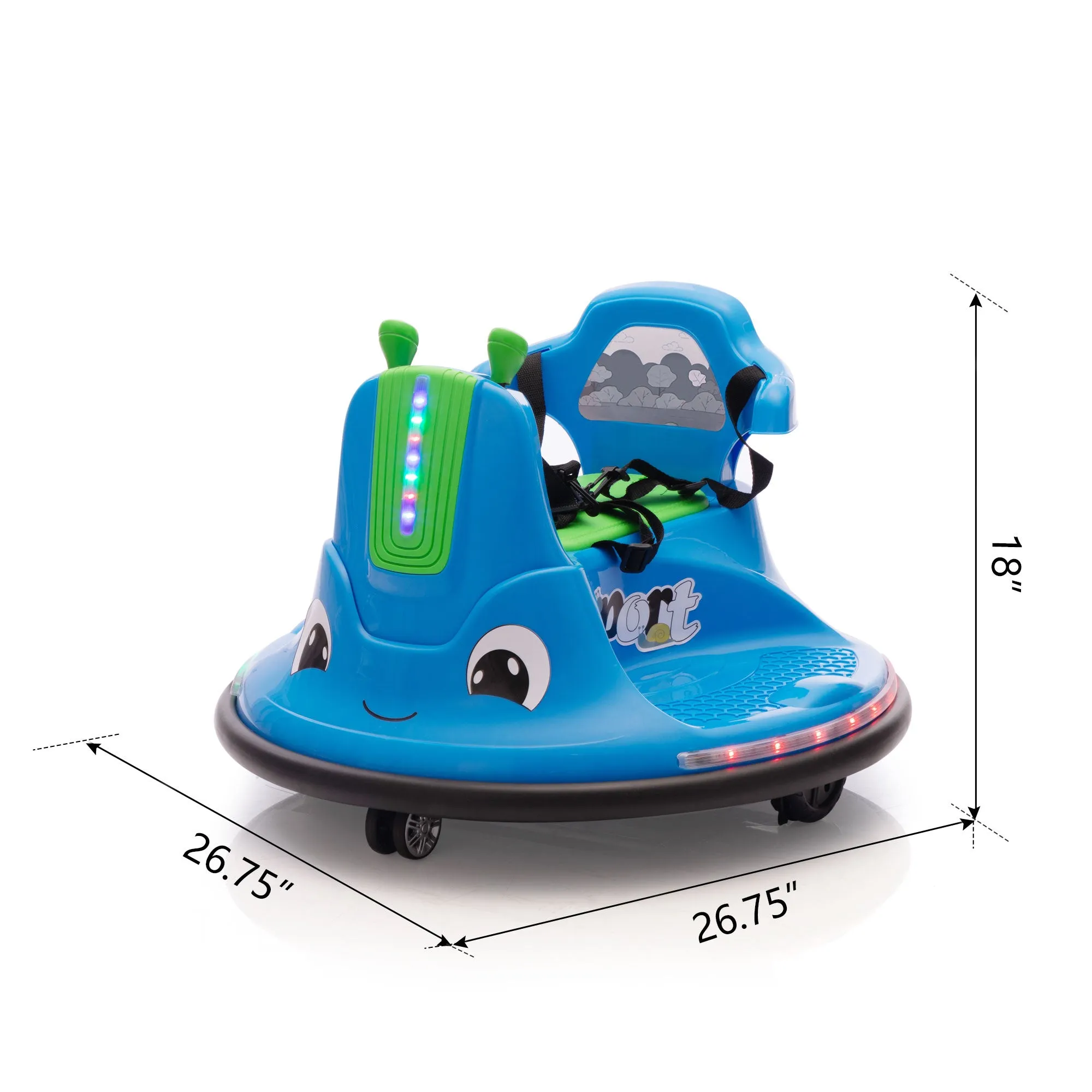 12V Snail-Shaped Kids Electric Bumper Car with Remote Control, Ride On Car with LED Lights, Music, 360 Degree Rotate, Toddler Race Toys, 3-8 Years Old