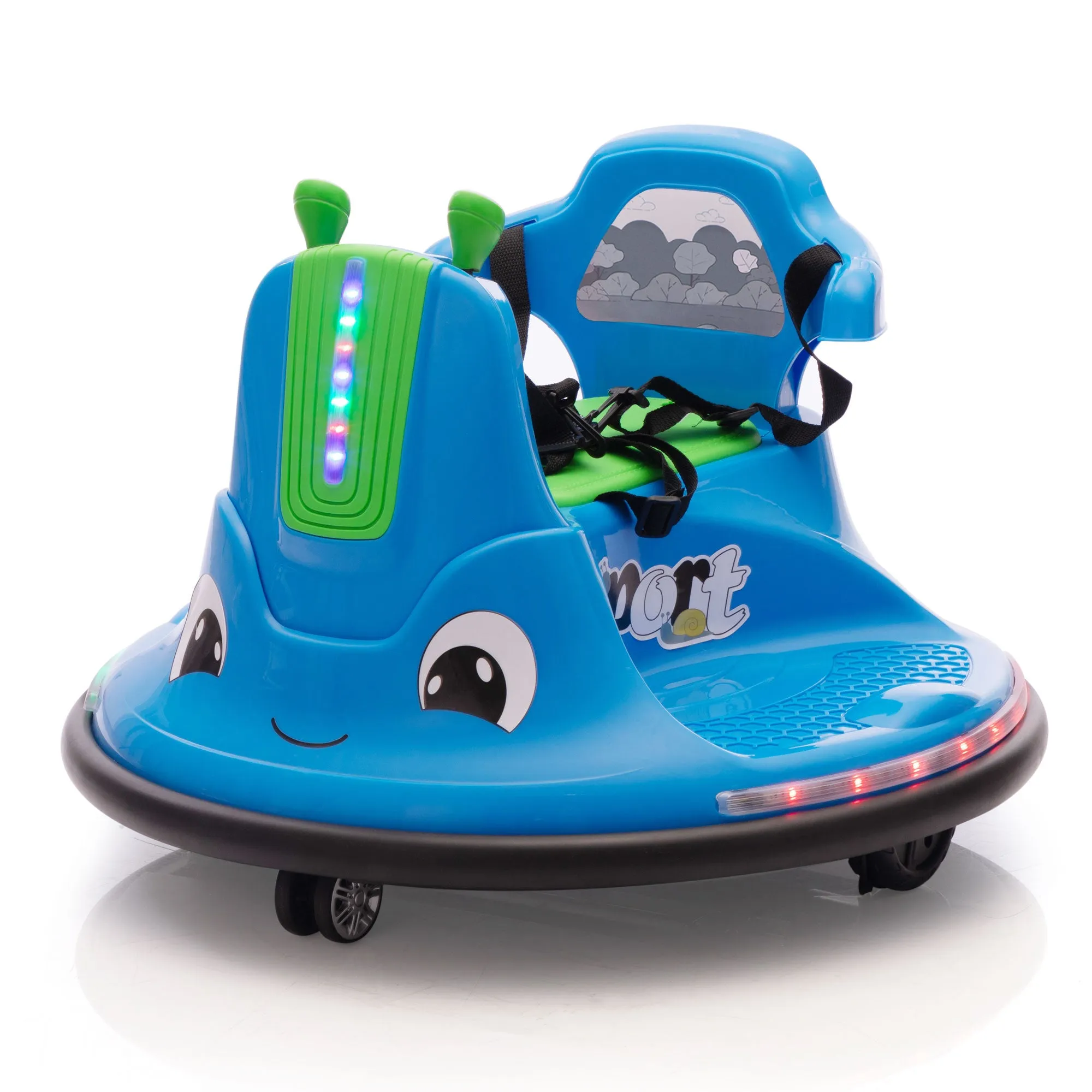 12V Snail-Shaped Kids Electric Bumper Car with Remote Control, Ride On Car with LED Lights, Music, 360 Degree Rotate, Toddler Race Toys, 3-8 Years Old