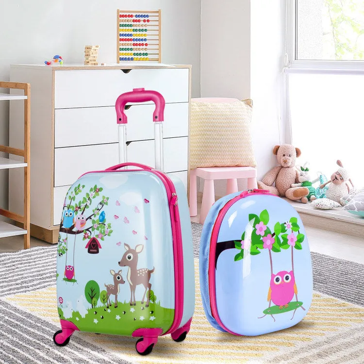 2 Pieces 12 Inch 16 Inch Kids Luggage Set with Backpack and Suitcase for Travel