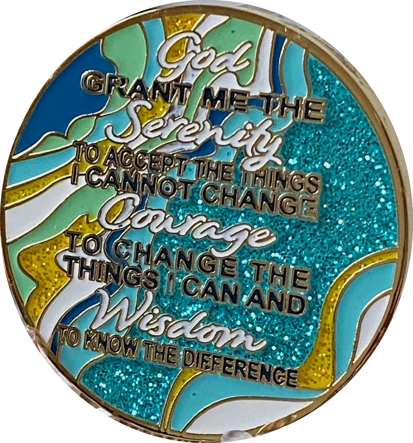 29 Year AA Medallion Elegant Caribbean Aqua Glitter Teal Marble Gold Sobriety Chip