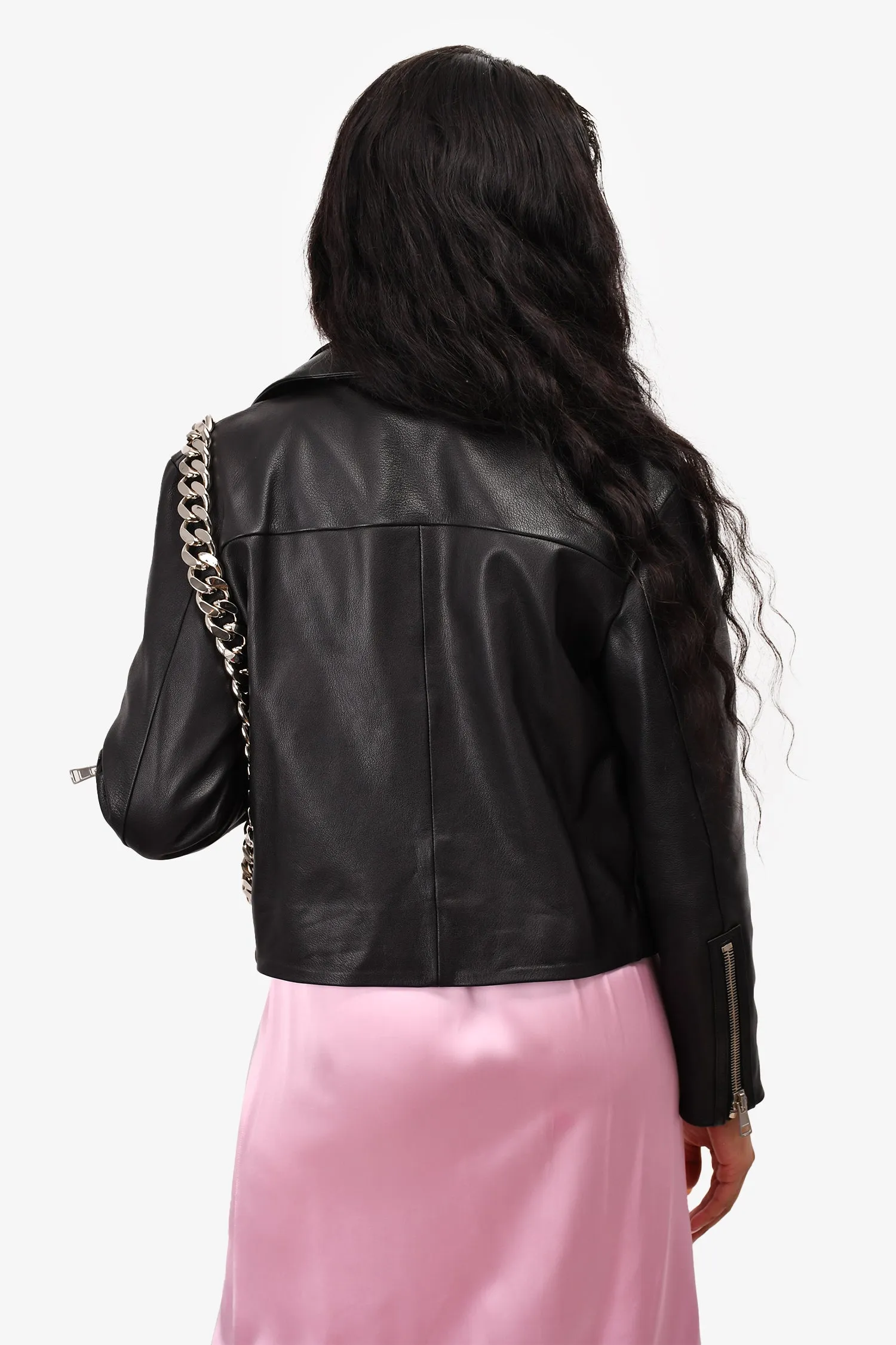 Acne Studios Black Leather Zip Detail Biker Jacket Size 38