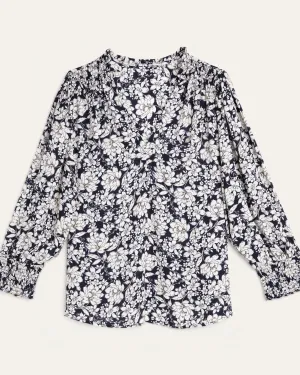 Adaline V-Neck Blouse | Navy / White