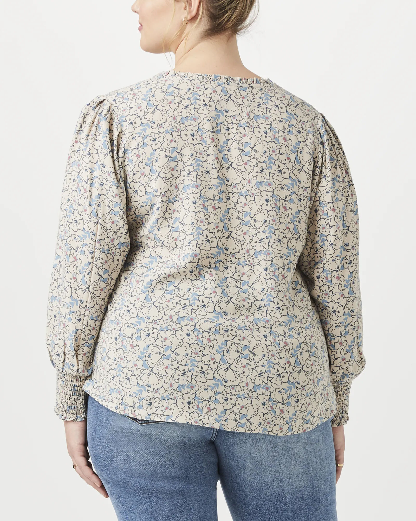 Adaline V-Neck Blouse | Tan / Azure Blue