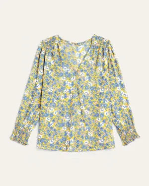 Adaline V-Neck Blouse | Yellow / Azure Blue