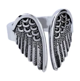 ADJUSTABLE ANGEL WINGS METAL BIKER RING ( sold by the piece)