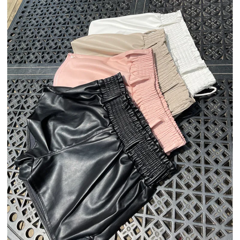 Amy Fashion - BlackFaux Leather Biker Shorts