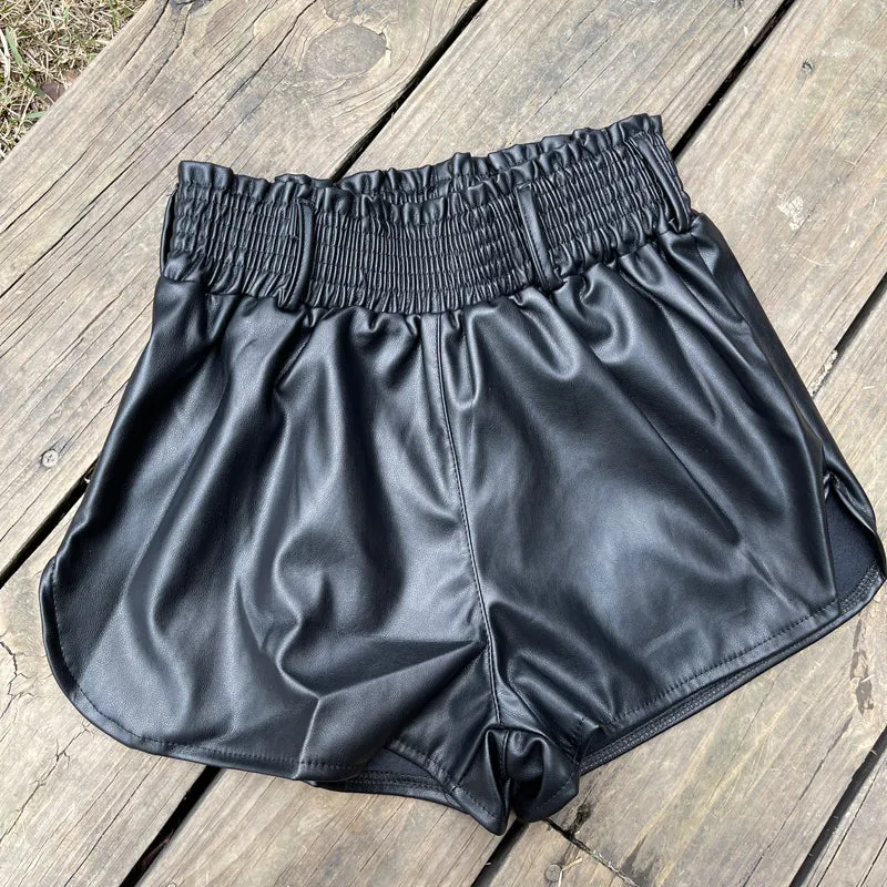 Amy Fashion - BlackFaux Leather Biker Shorts