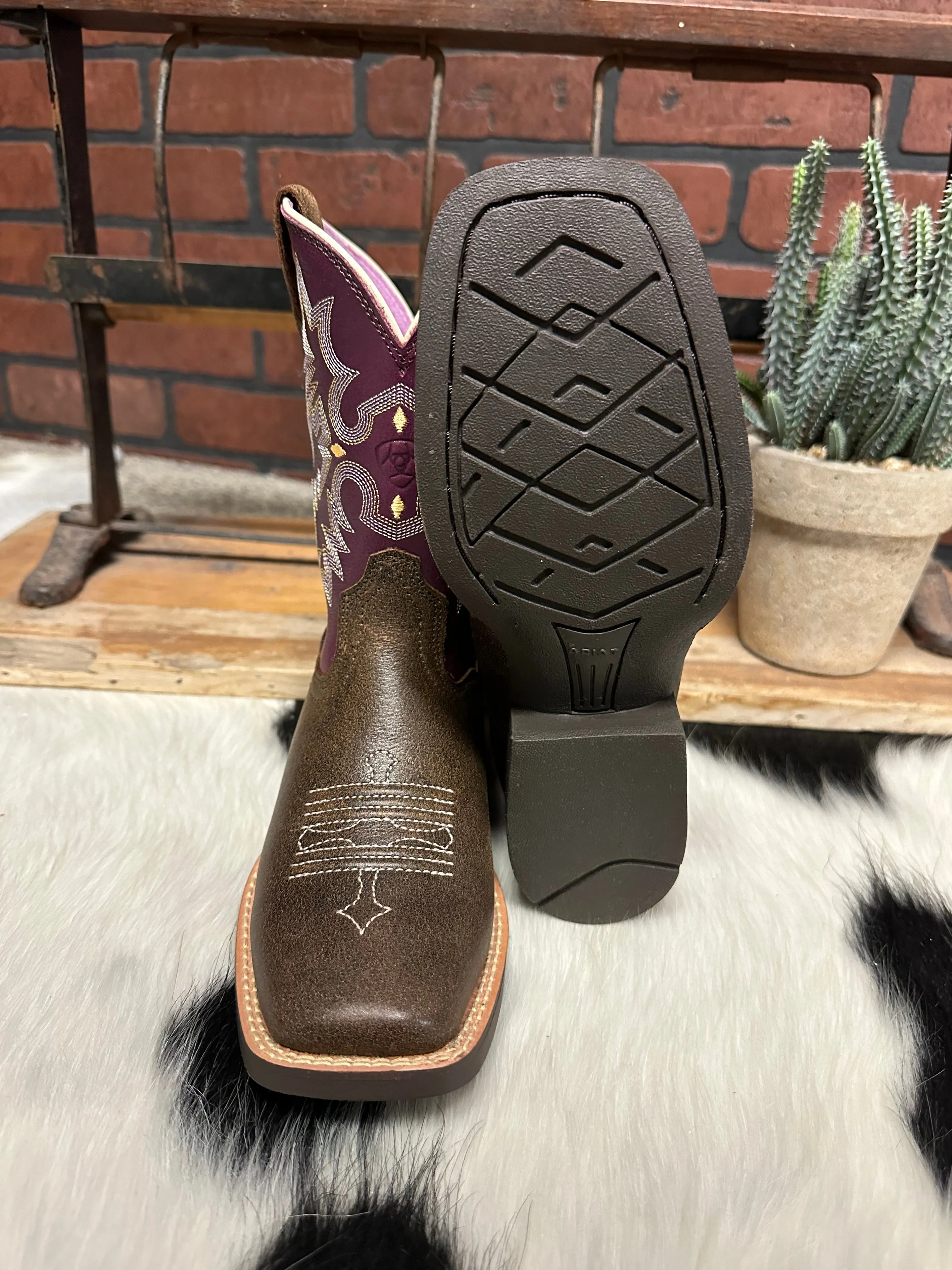 Ariat Children's/Youth Tombstone Brown/Purple Square Toe Western Cowboy Boot 10015390