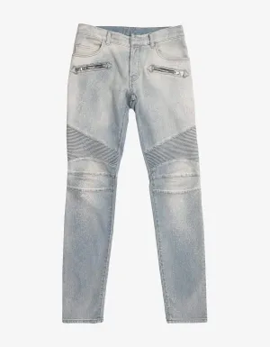 Balmain Light Blue Faded Biker Jeans