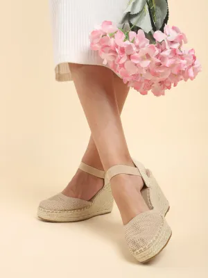 Beige Knitted Stylish Slip-On Wedges (TC-RS3662-BEIG)