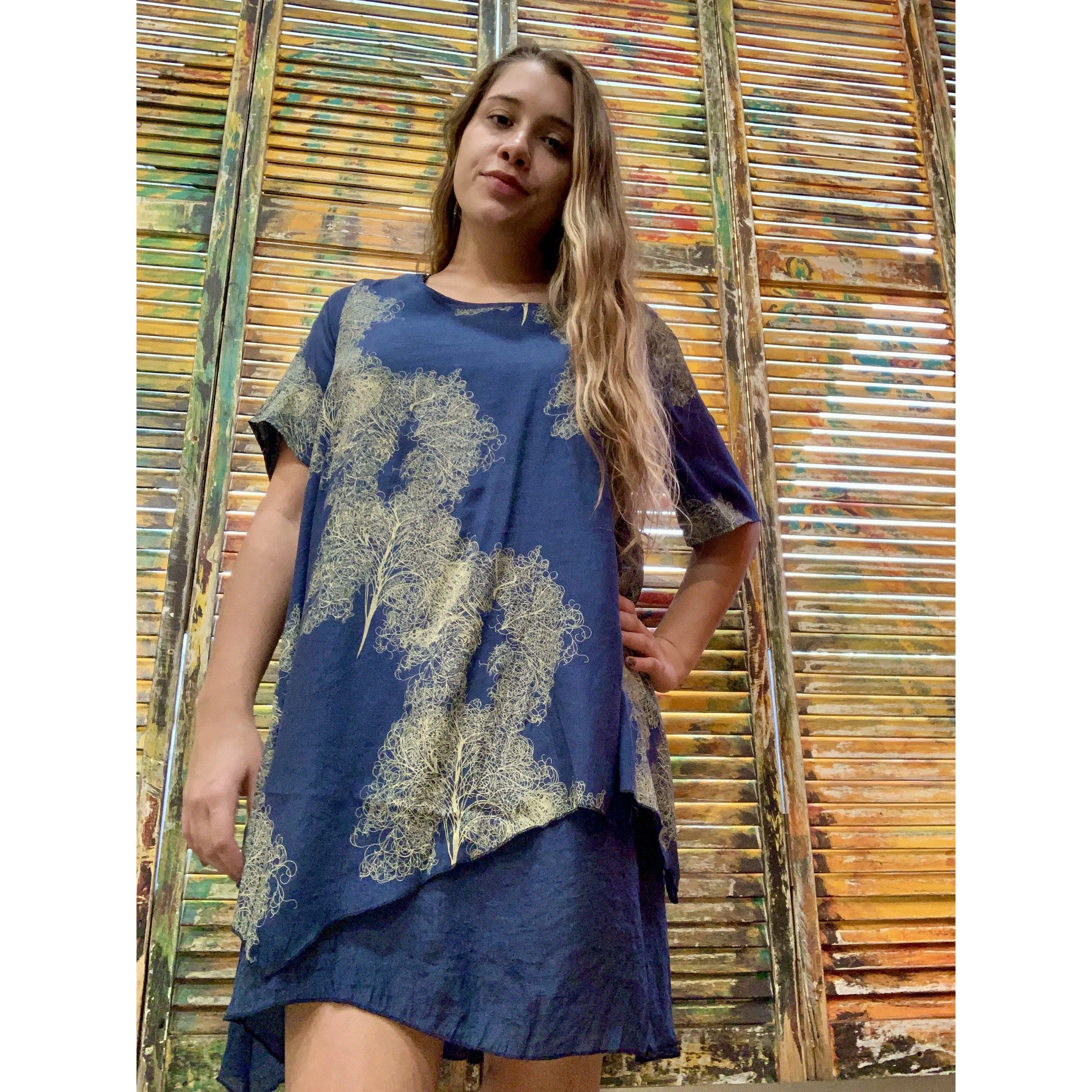 Blue Abstract Short Sleeve Dress DE3009