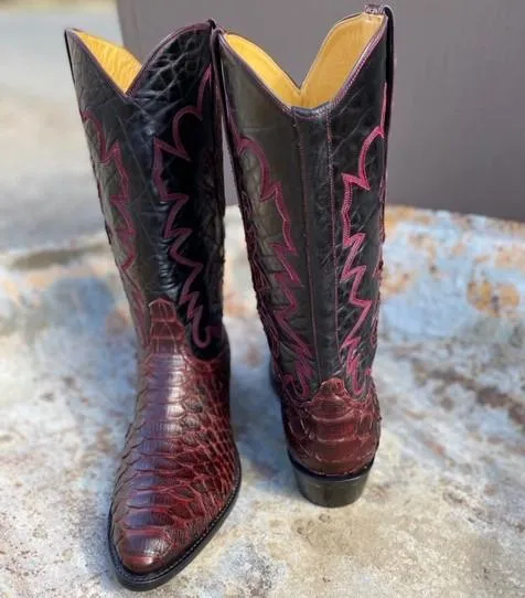 Burgundy Python Buffalo Top, Back Seam  w/ Inlays Raised Stitch Tres Outlaws Men's Classic Boot 4252 *