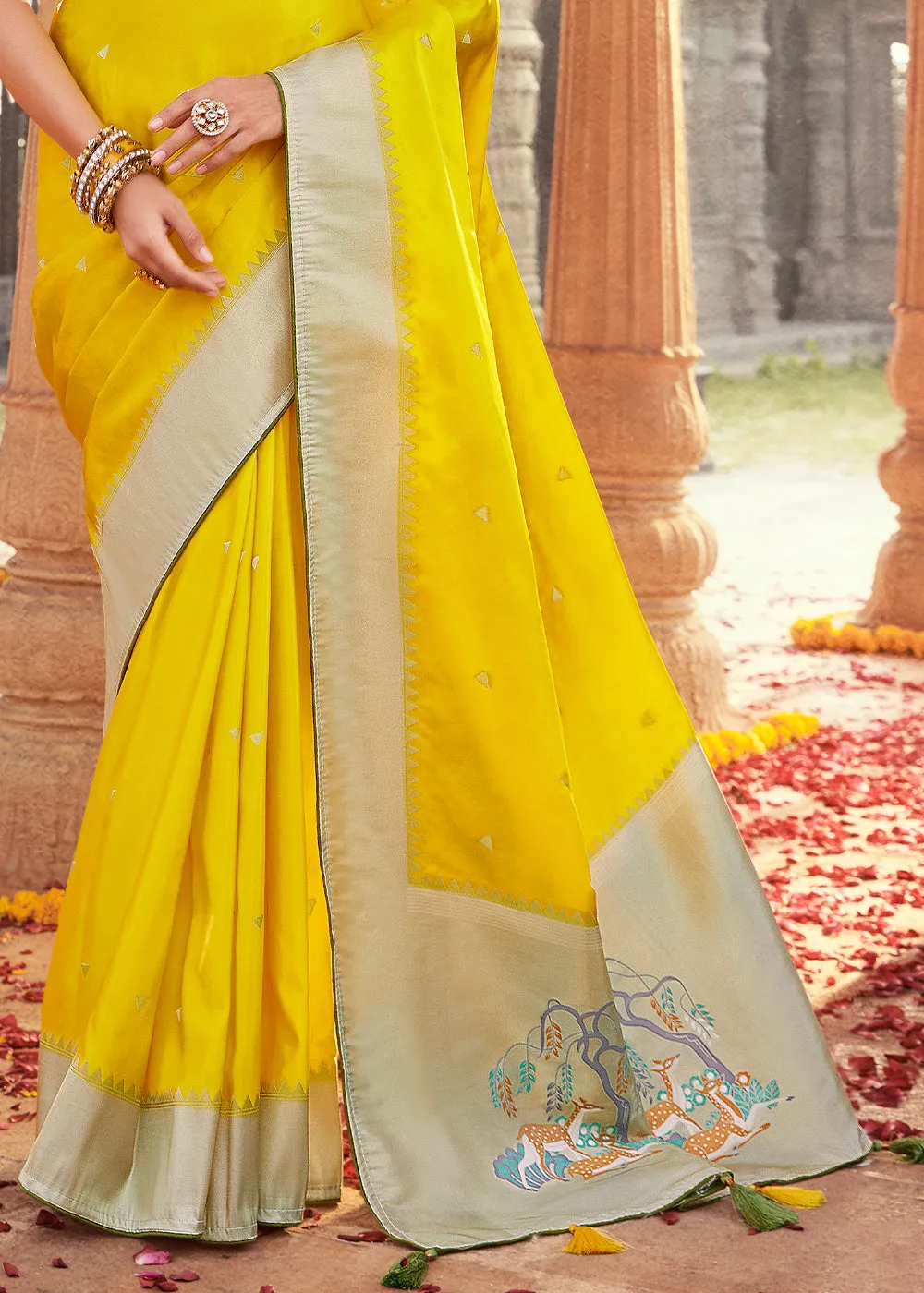 Cadmium Yellow Woven Kanjivaram Silk Saree