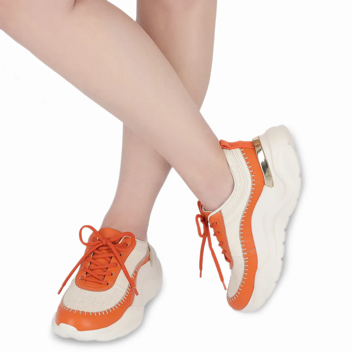 City Beat Chunk Sneakers - White & Orange (939.005)