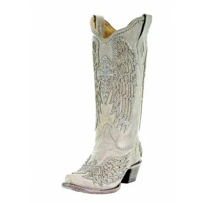 Corral White Cross and Wings Boots A3571