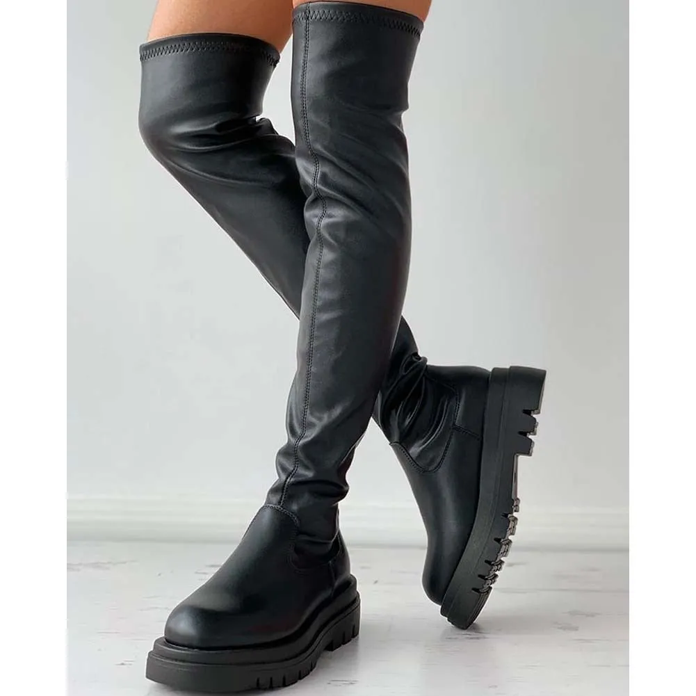 DEANWANGKT Brand New Female Platform Thigh High Boots Fashion Slim Chunky Heels Over The Knee Boots Women Party Shoes Woman