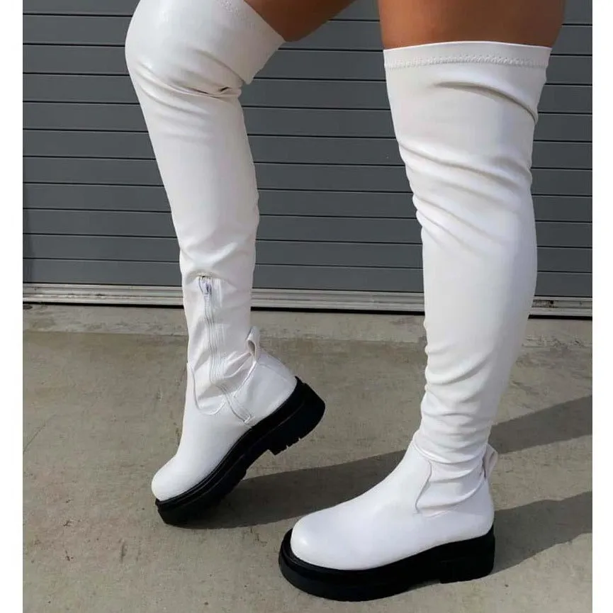 DEANWANGKT Brand New Female Platform Thigh High Boots Fashion Slim Chunky Heels Over The Knee Boots Women Party Shoes Woman