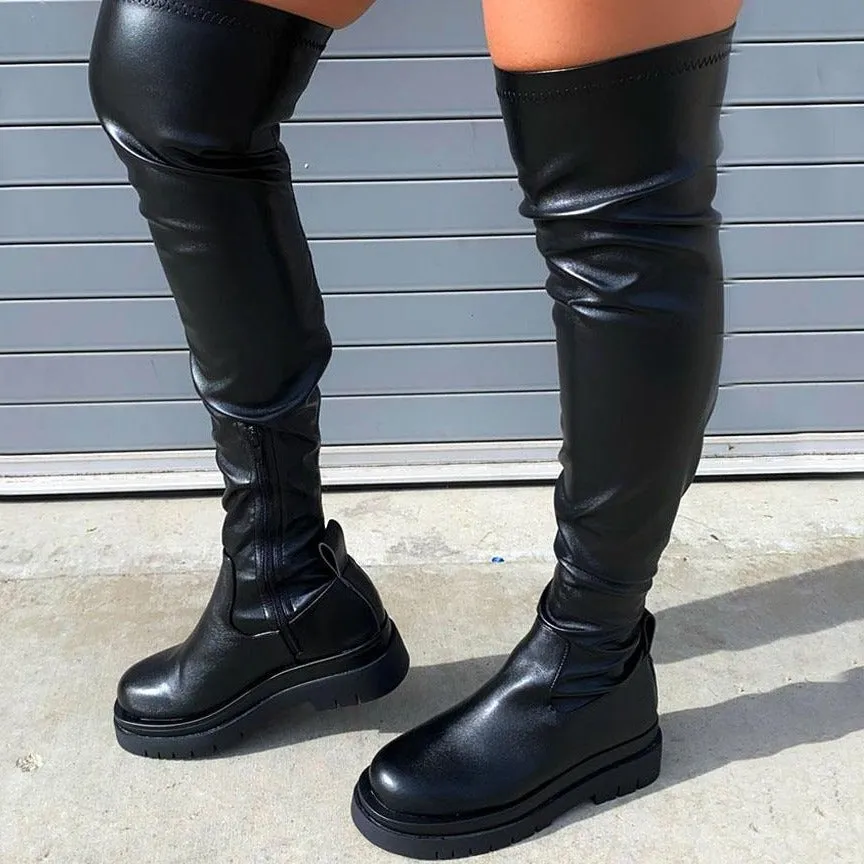 DEANWANGKT Brand New Female Platform Thigh High Boots Fashion Slim Chunky Heels Over The Knee Boots Women Party Shoes Woman