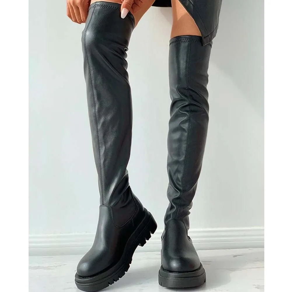 DEANWANGKT Brand New Female Platform Thigh High Boots Fashion Slim Chunky Heels Over The Knee Boots Women Party Shoes Woman