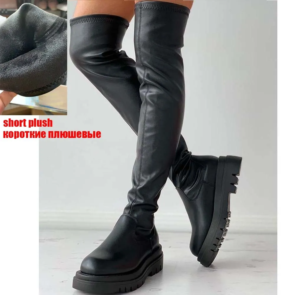 DEANWANGKT Brand New Female Platform Thigh High Boots Fashion Slim Chunky Heels Over The Knee Boots Women Party Shoes Woman