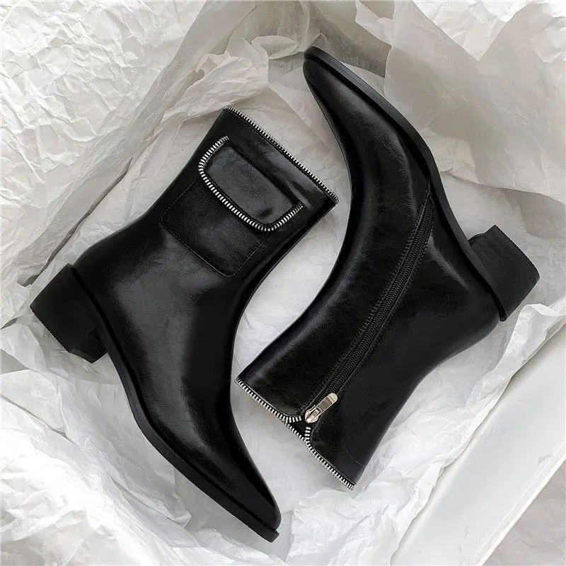 DEANWANGKT  New Autumn Winter Women Mid Heels Shoes Fashion Zipper Warm Ankle Snow Boots Gladiator Designer Modern Botas Mujer Zapatos