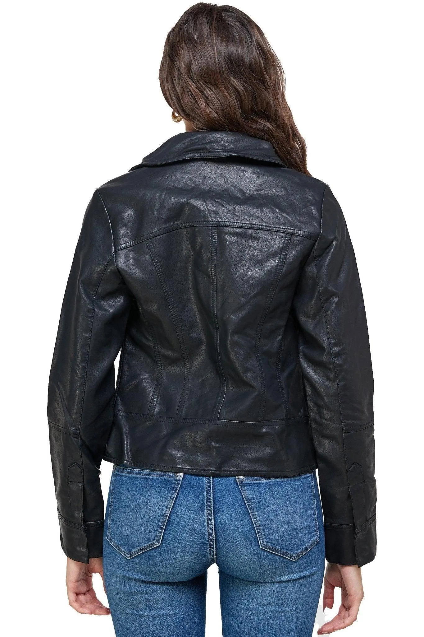 Double Buckle High Neck Vegan Leather Biker Jacket