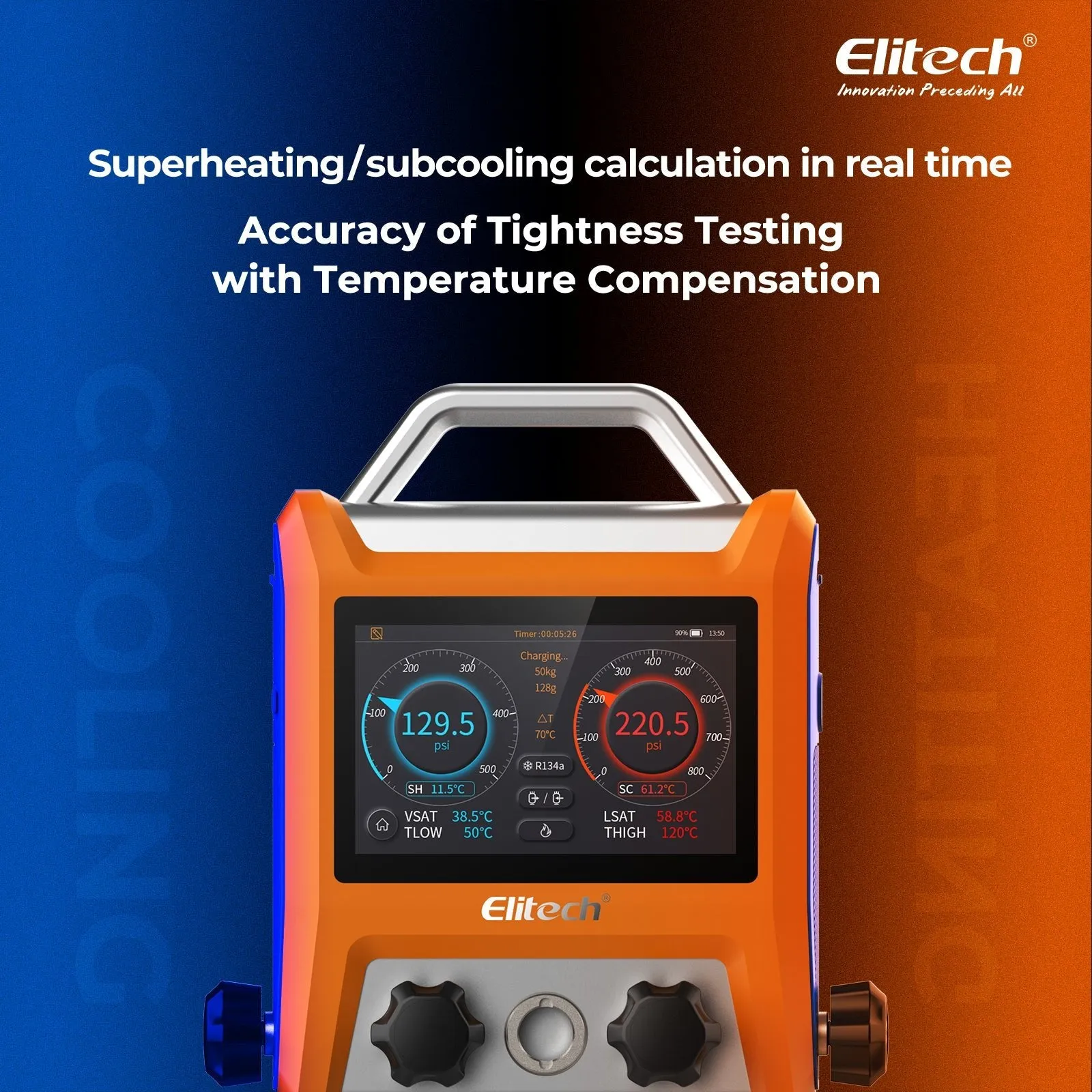 Elitech EMG-40V Intelligent HVAC Digital Manifold Gauge 4-Way Valve with Micron Gauge Transmitter