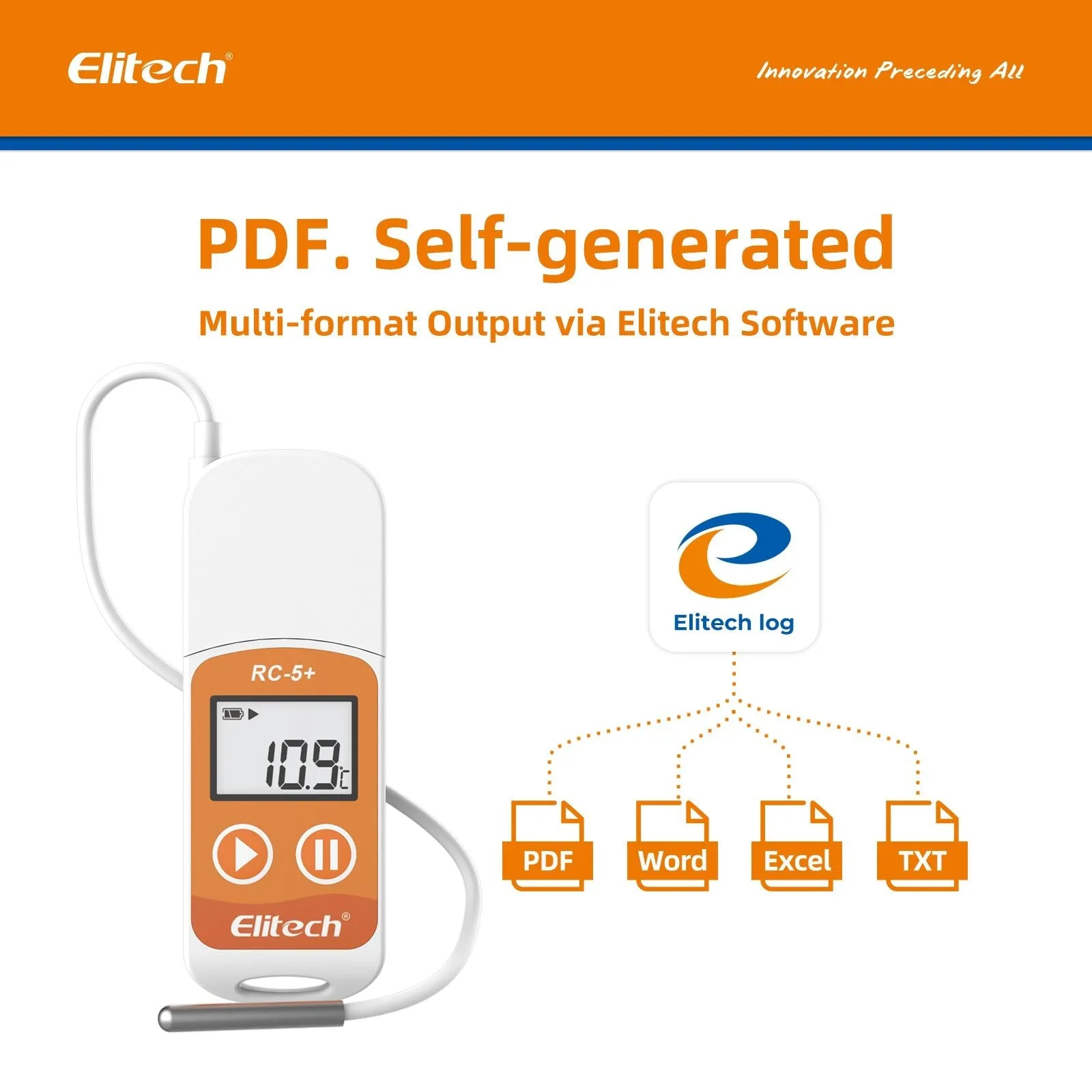 Elitech RC-5  TE PDF USB Reusable Temperature Data Logger Internal Sensor External Probe -22℉~158℉