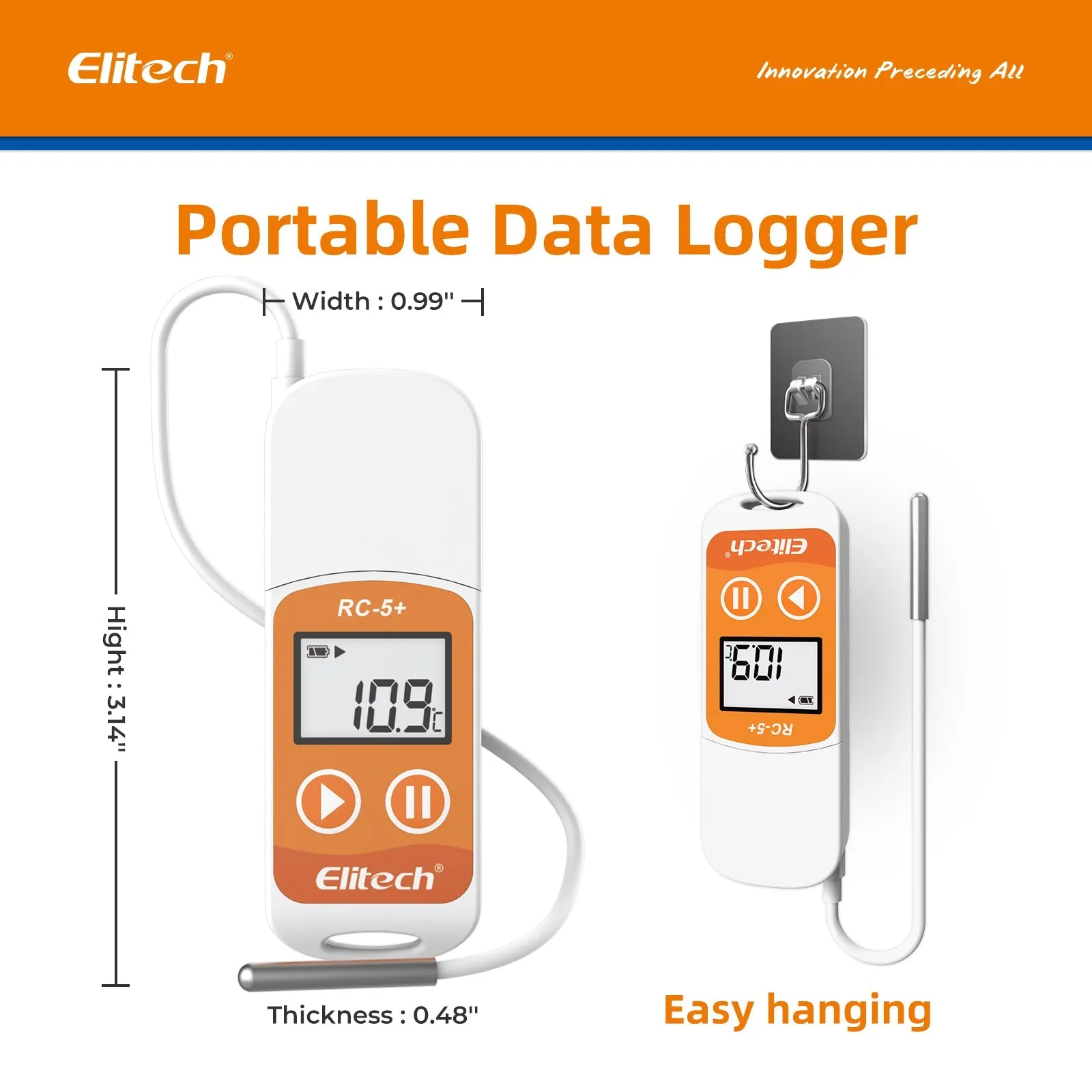 Elitech RC-5  TE PDF USB Reusable Temperature Data Logger Internal Sensor External Probe -22℉~158℉