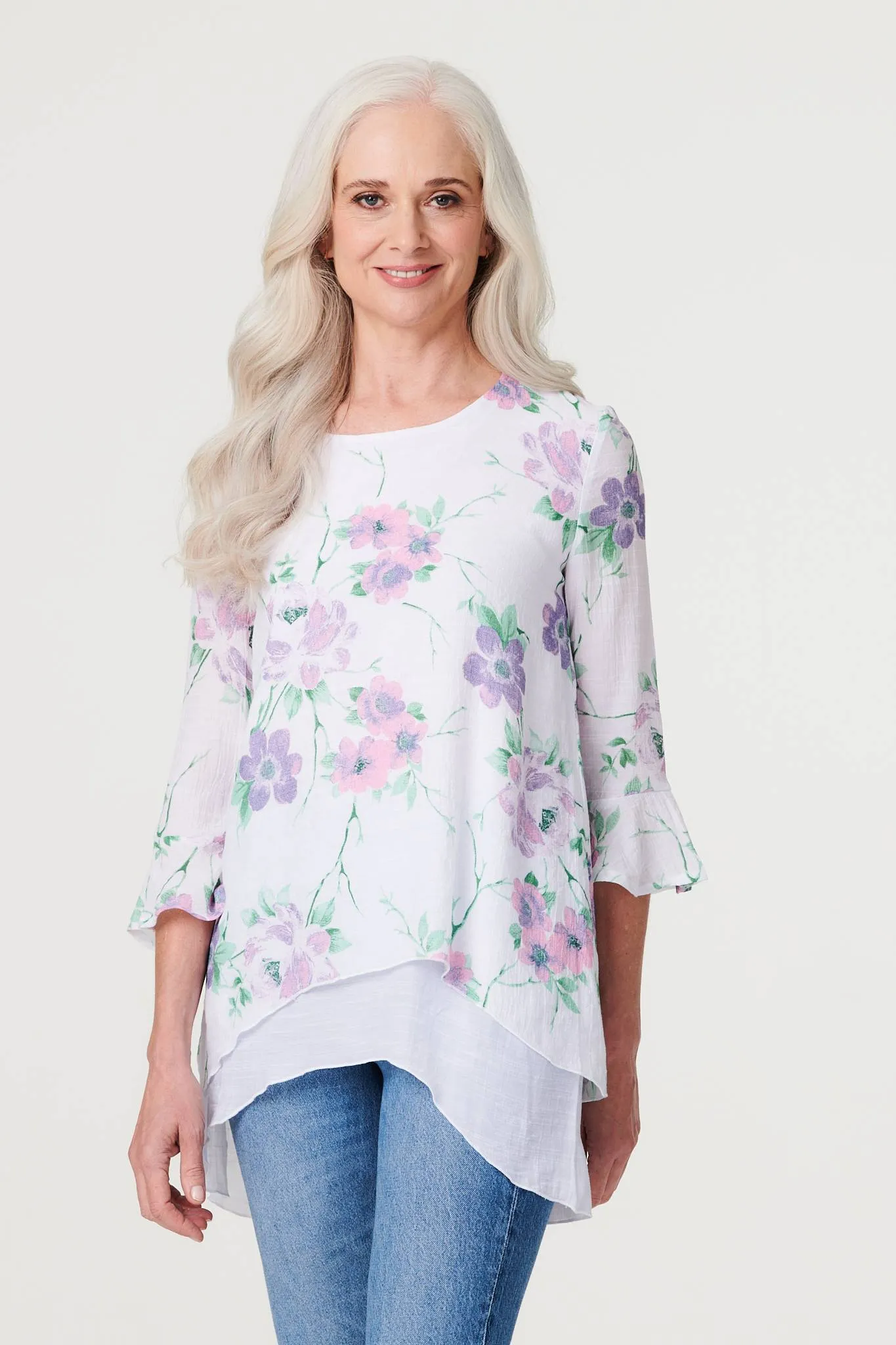 Floral Layered Hem Blouse Top