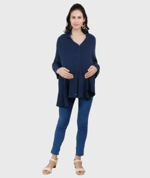 Frida - Navy Cotton Knitted Fashion Cum Nursing Poncho