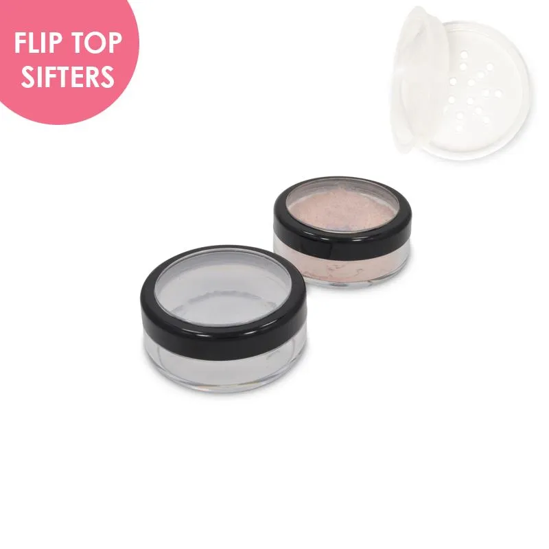 Jars: Shiny Black Rim and Flip Top Sifters