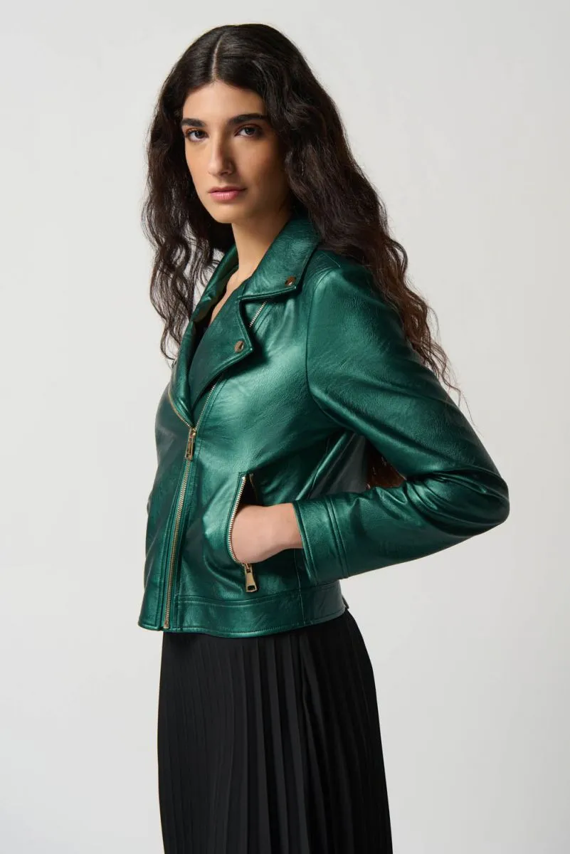 Joseph Ribkoff Metallic Faux Leather Biker Jacket