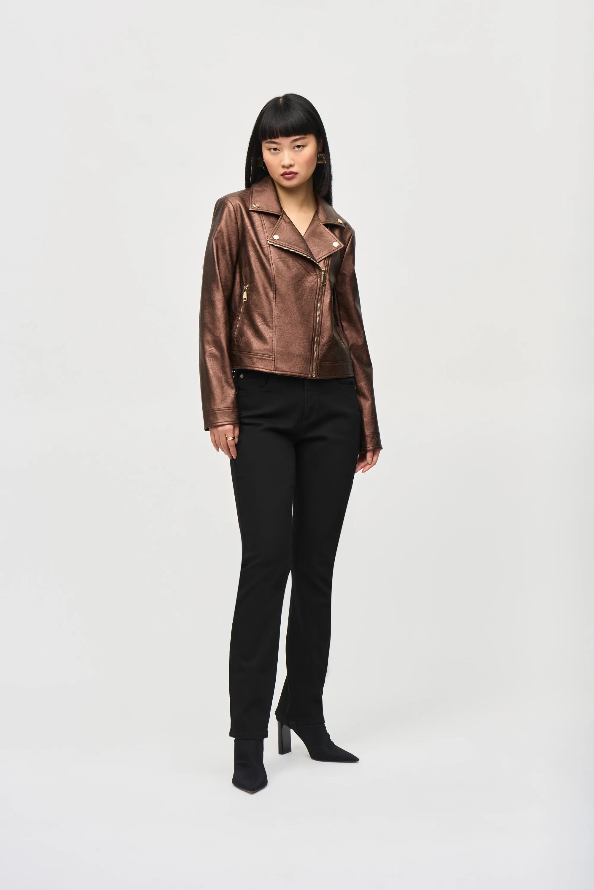 Joseph Ribkoff Metallic Faux Leather Biker Jacket