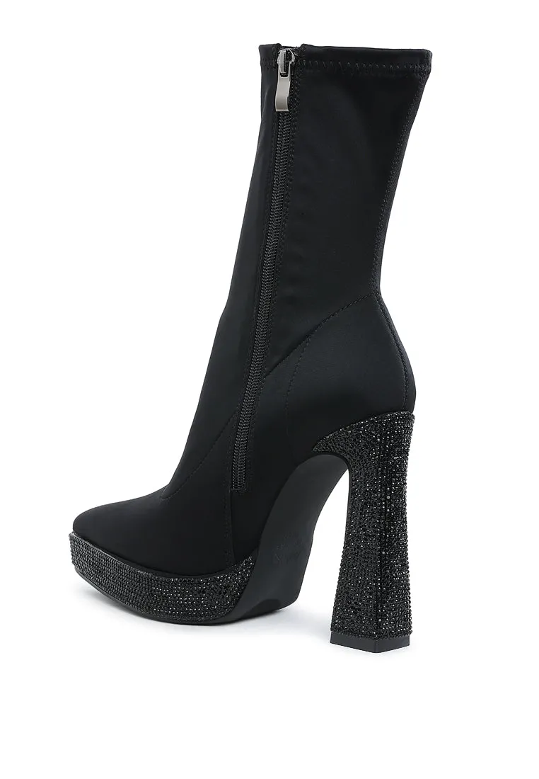 Kasuti Lycra Rhinestone Detail Ankle Boots