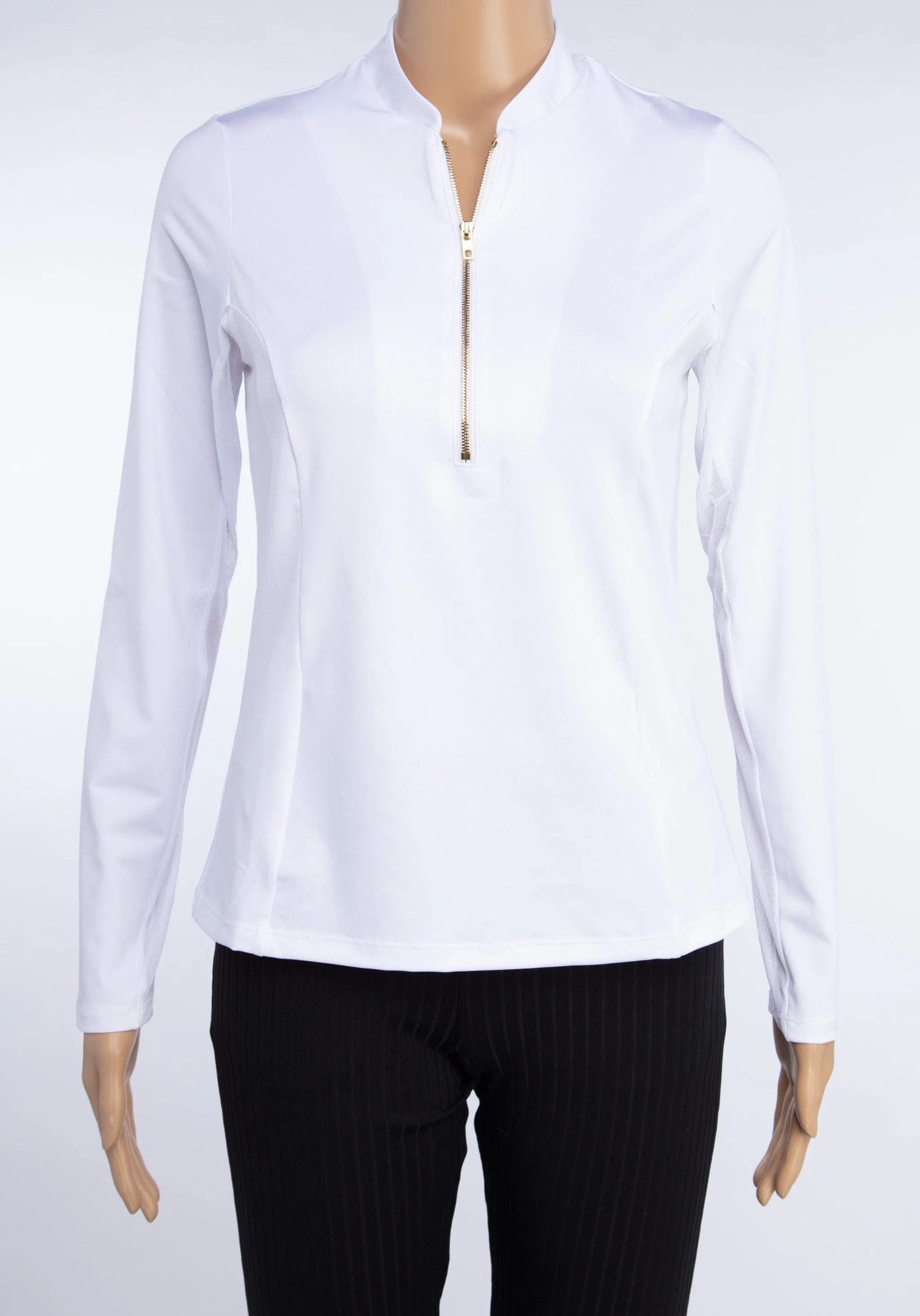 Katelyn 2.0 Long Sleeved Top Gold Zip - White