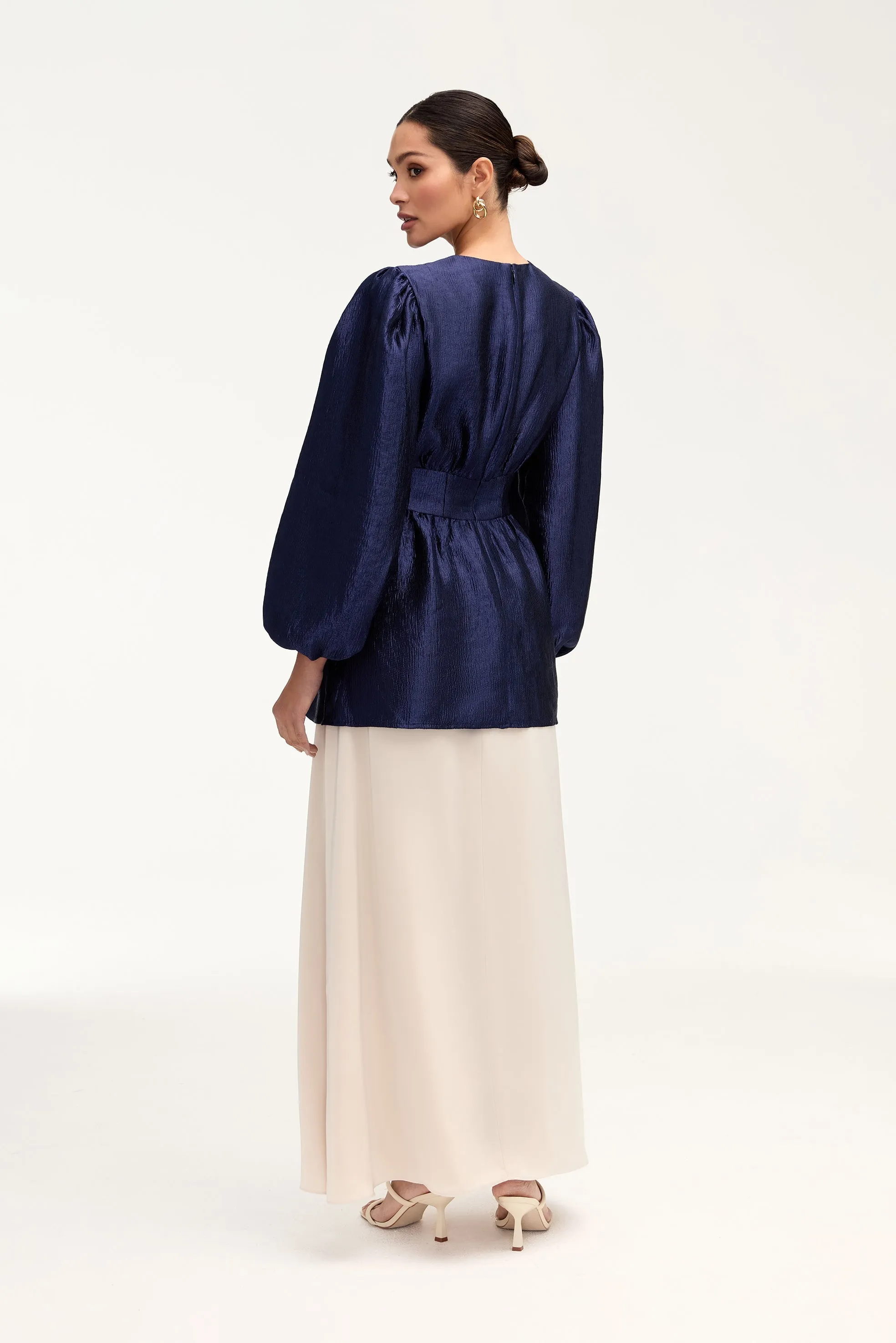 Laya Balloon Sleeve Blouse - Navy Blue