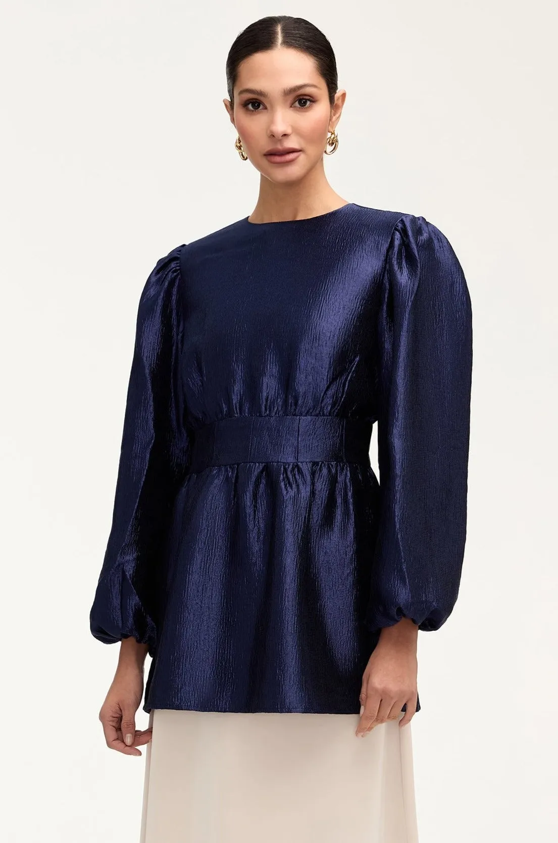 Laya Balloon Sleeve Blouse - Navy Blue