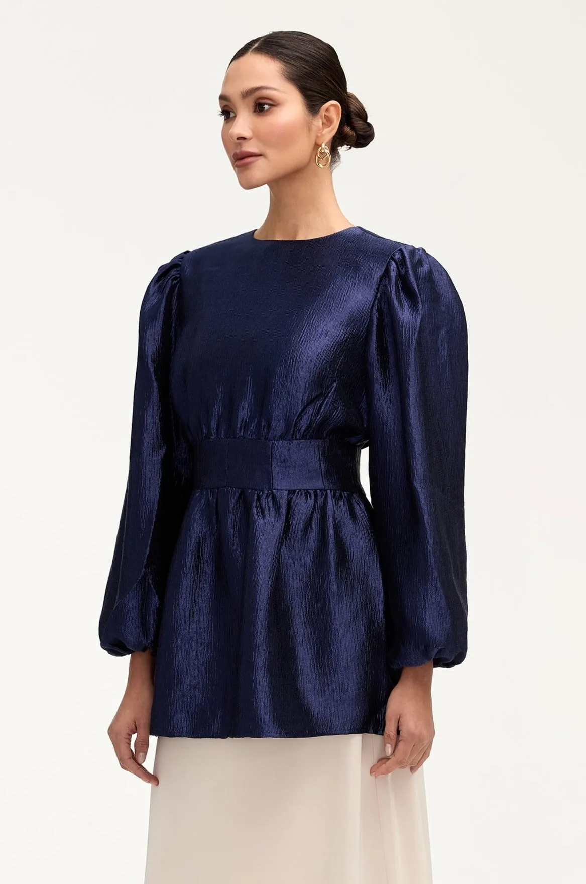 Laya Balloon Sleeve Blouse - Navy Blue