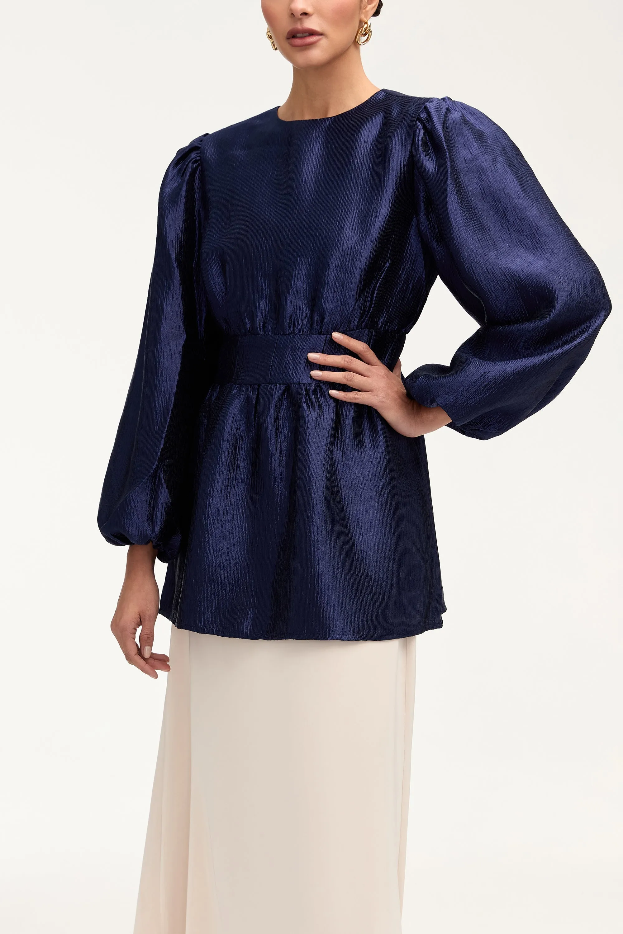 Laya Balloon Sleeve Blouse - Navy Blue