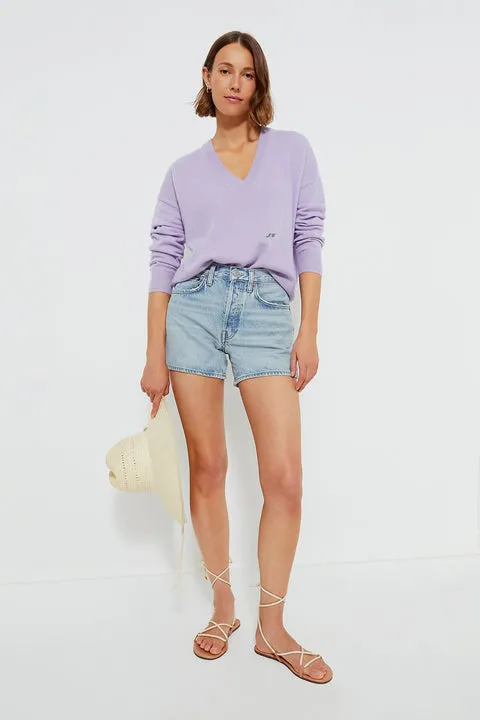 Lilac Cashmere Emma V-Neck Boyfriend Sweater