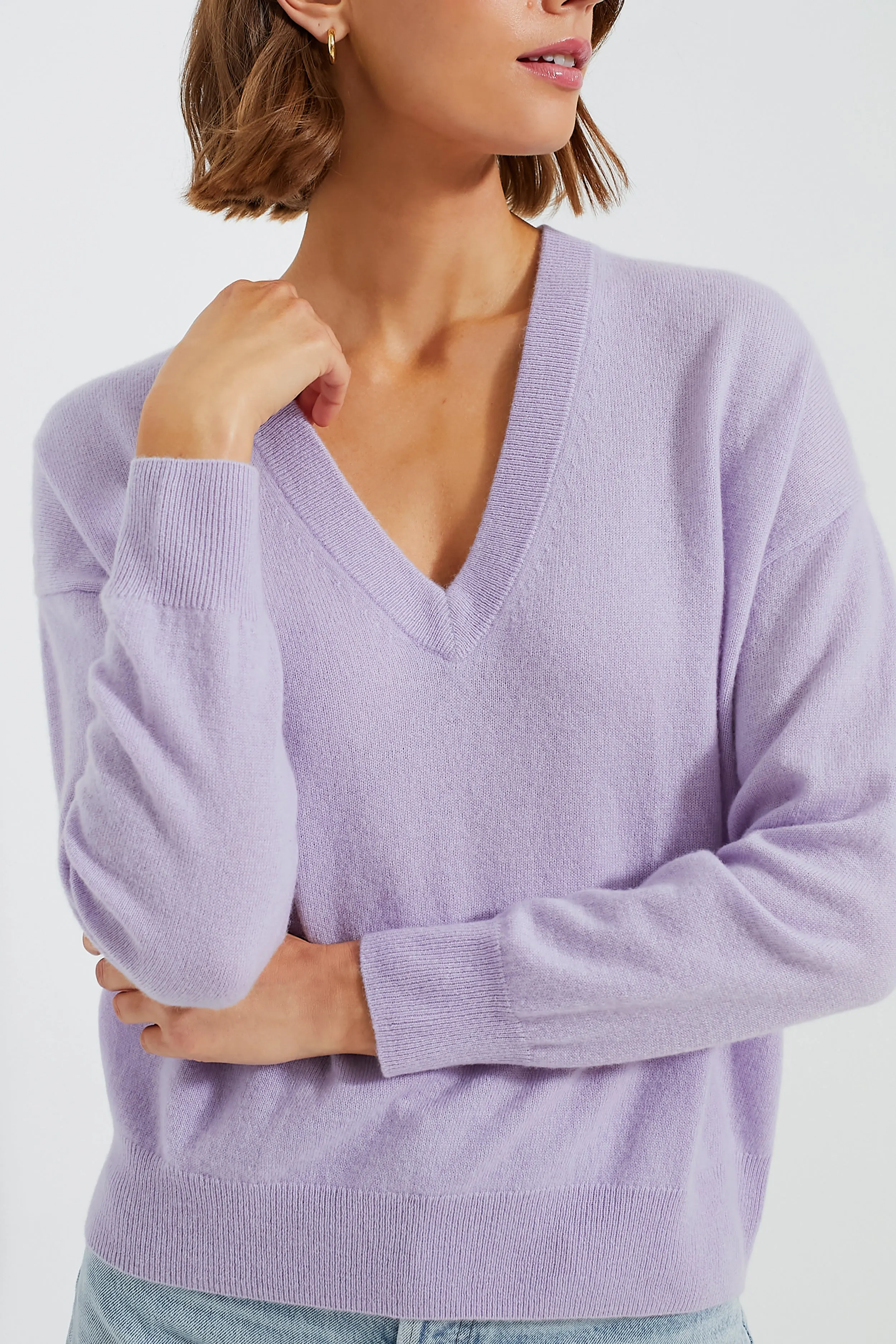 Lilac Cashmere Emma V-Neck Boyfriend Sweater