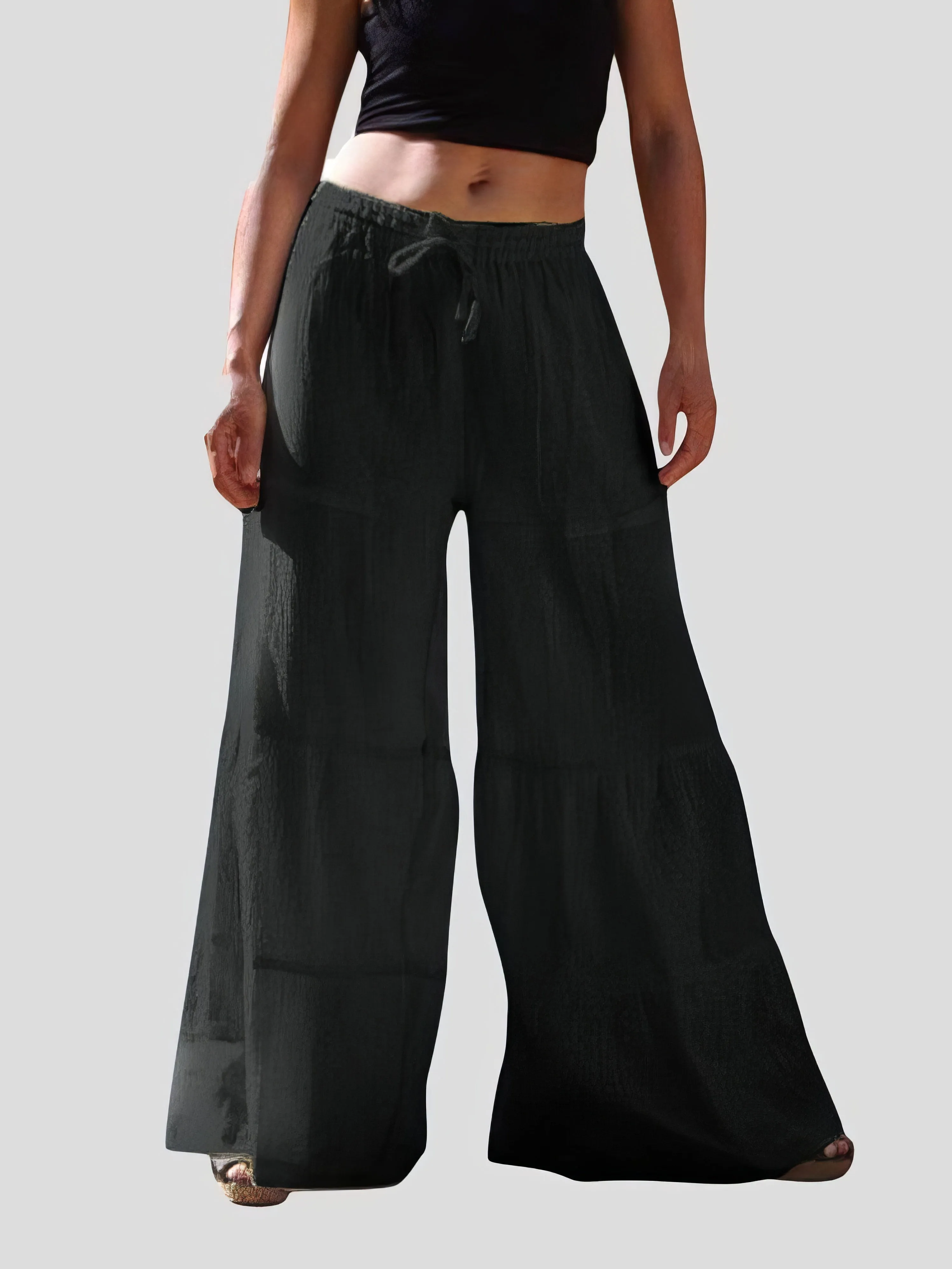 Loose Solid Elastic Waist Plus Size Wide Leg Pants for Women