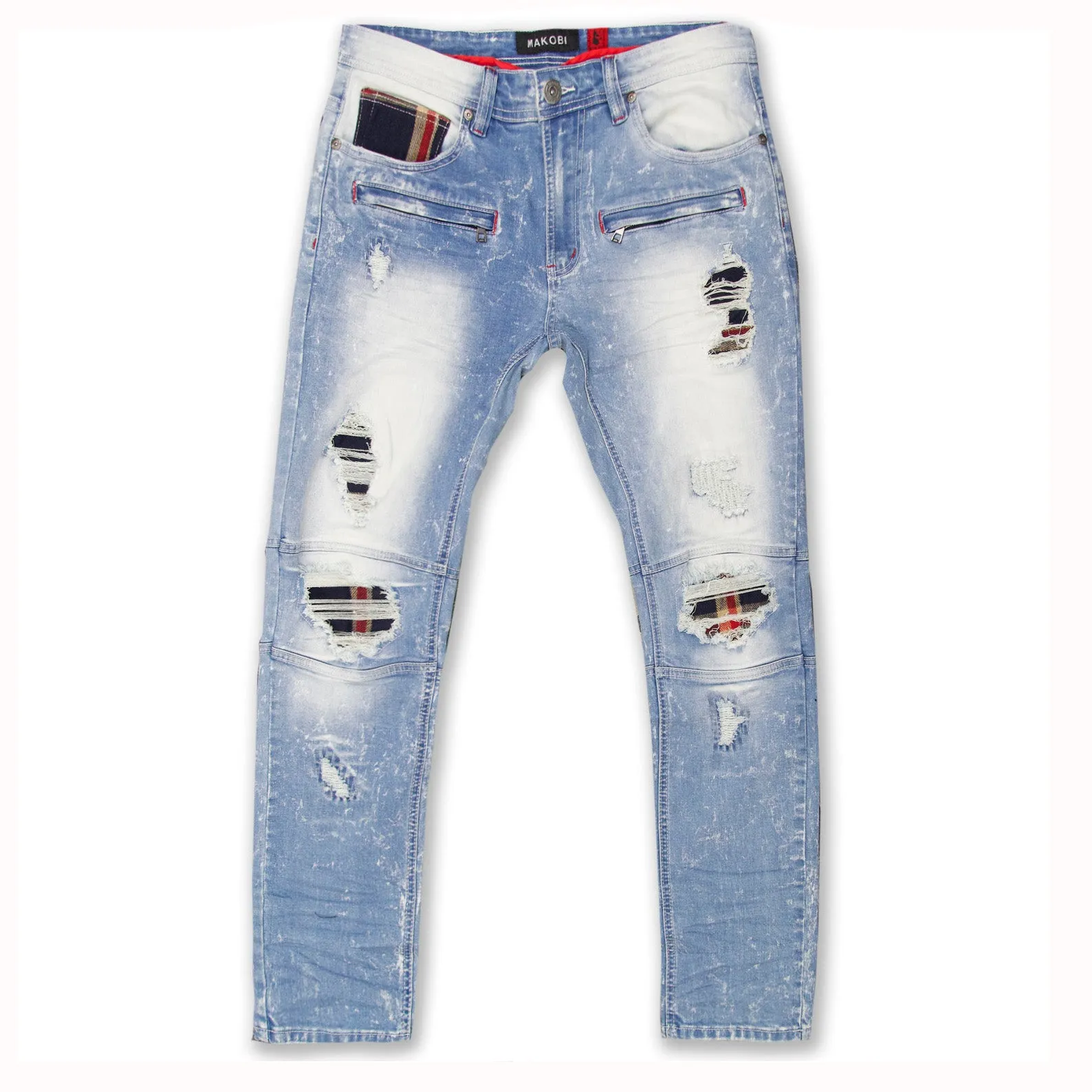 M1768 Makobi Malachy Jeans w/ Contrast Underlay - Light Wash/Navy