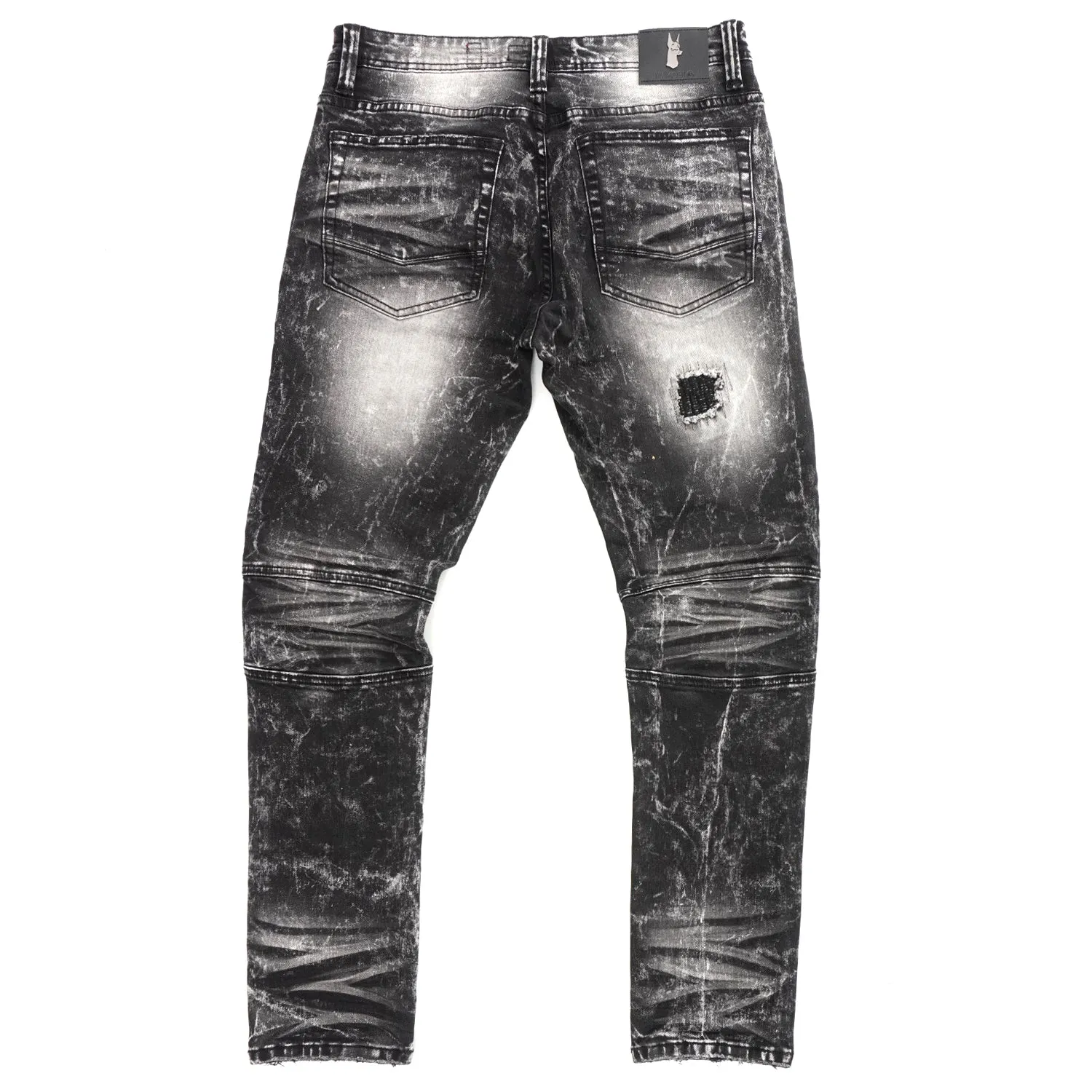 M1786 Makobi Prado Biker Jeans with Rip & Repair - Black Wash