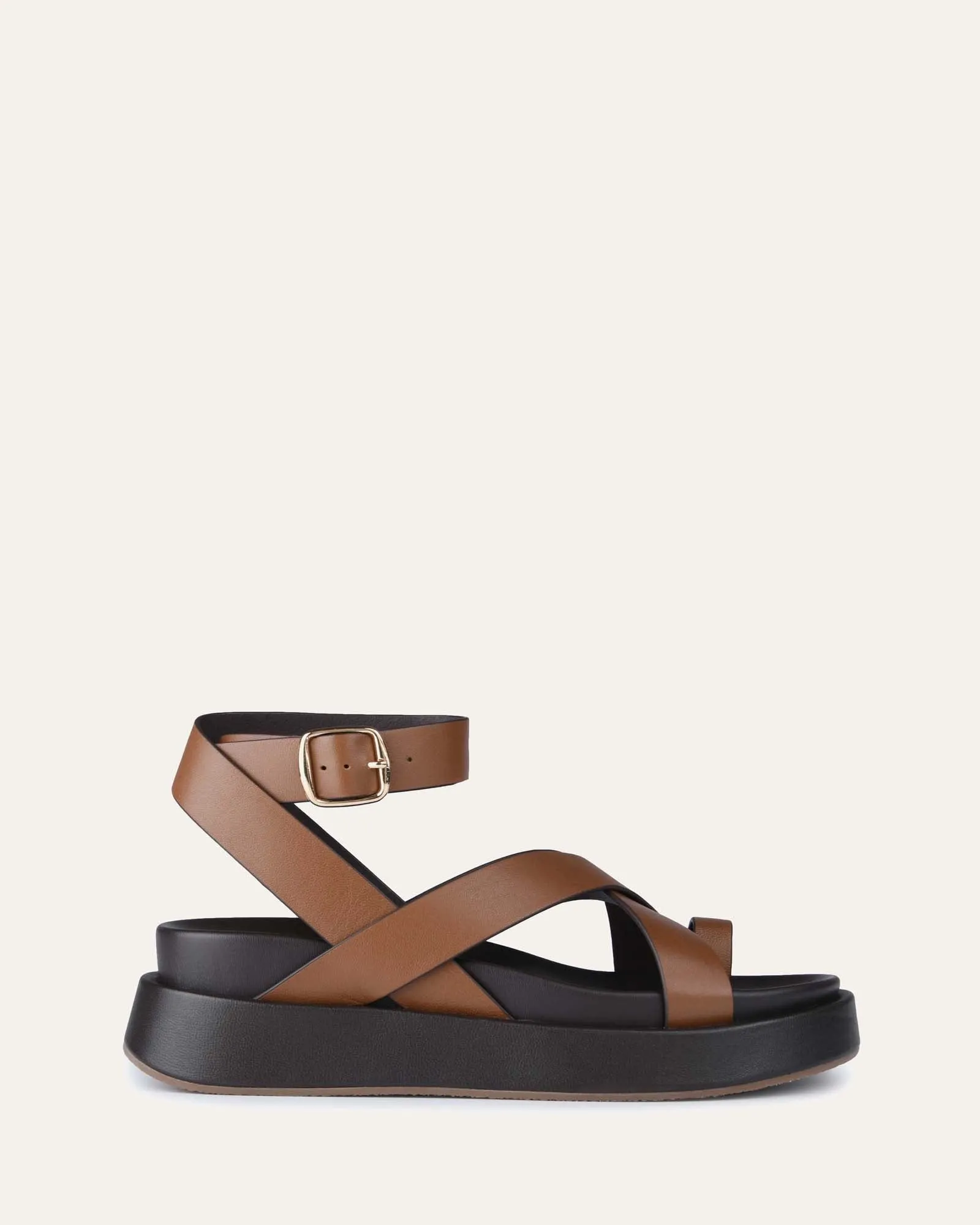 MACK FLAT SANDALS DARK TAN LEATHER