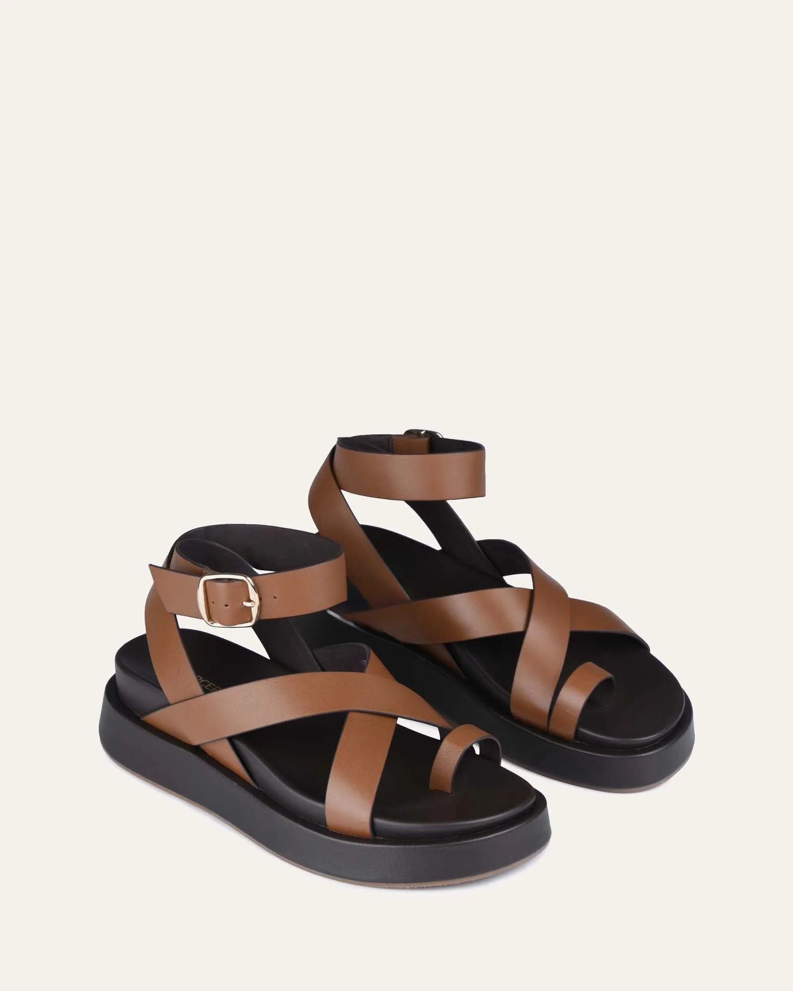 MACK FLAT SANDALS DARK TAN LEATHER