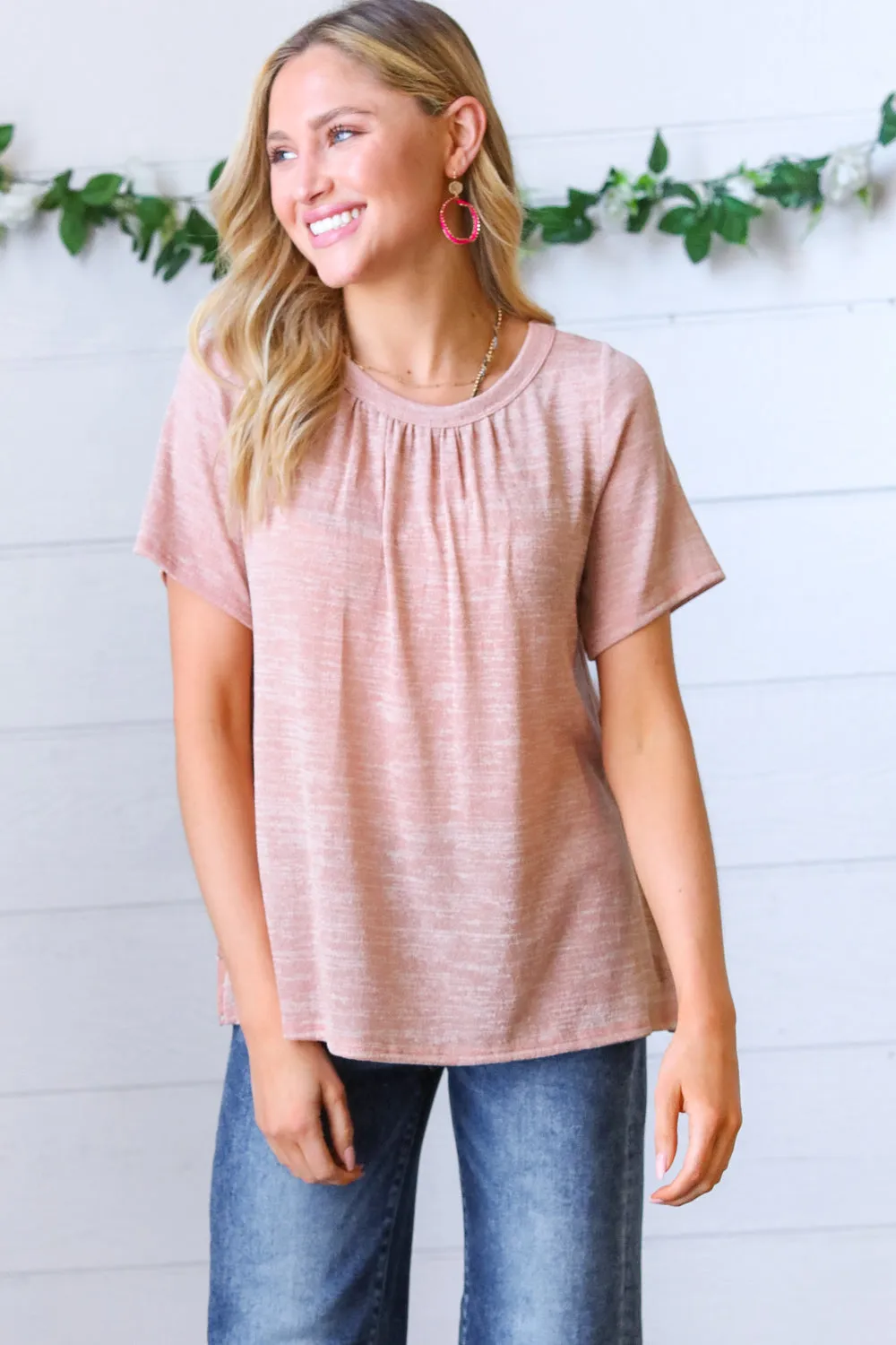 Mauve Tie Back Crinkle Floral Top