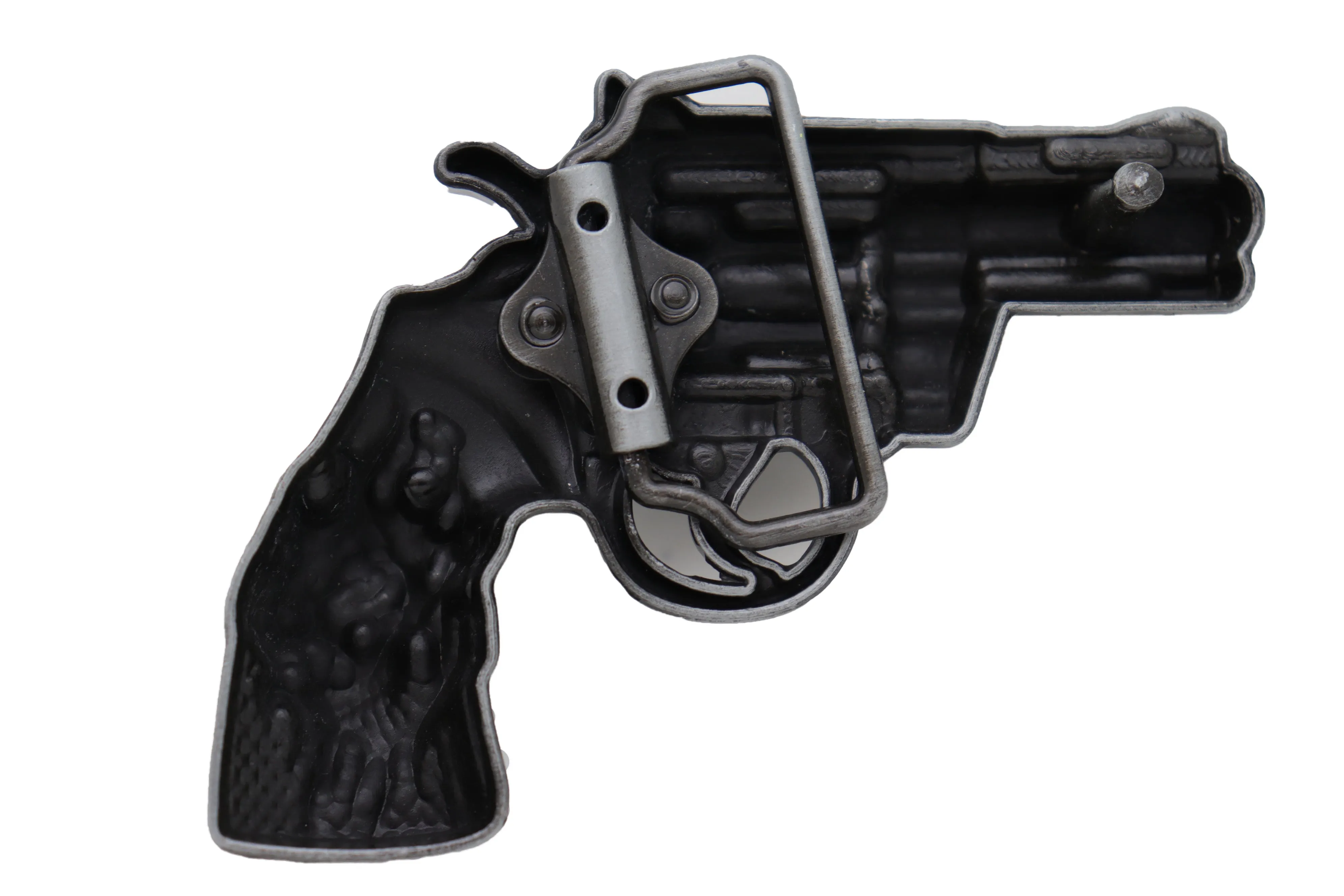 Men Silver Metal Western Fashion Belt Buckle Revolver Gun Flaming Skull Weapon