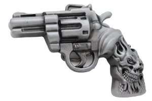 Men Silver Metal Western Fashion Belt Buckle Revolver Gun Flaming Skull Weapon